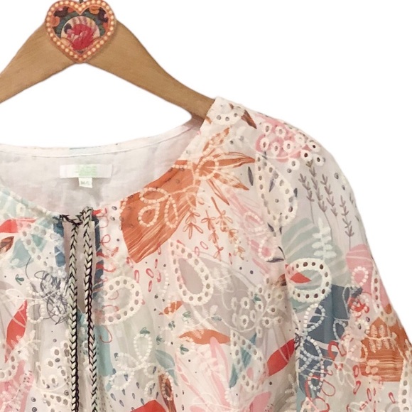 Jade Melody Tan embroidered-eyelet floral print fringed blouse with tass… - Picture 3 of 8